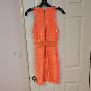 Alice + Olivia Vibrant Orange Sequin Backless Dress